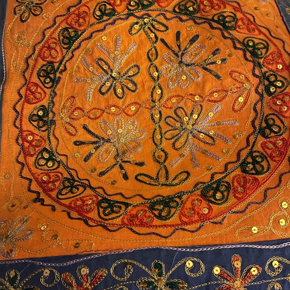 Embroidered Sequin Orange and Blue Tote Bag Unique and Beautiful - Picture 3 of 3